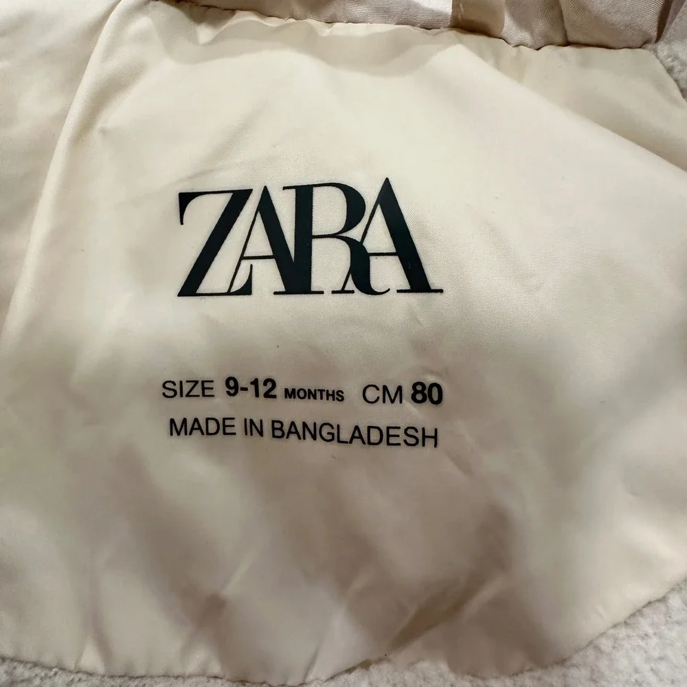 Zara Hooded‎ Puffer Jacket Kids 9-12 Months Cream Fleece Lined | Minimalist